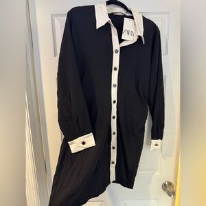 Zara Monochrome Button-Up Mini Dress